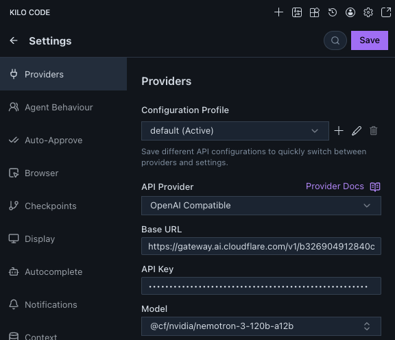 Kilocode Provider Setup